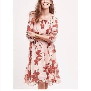 Anthropologie Floral Midi Dress in Cream and Red